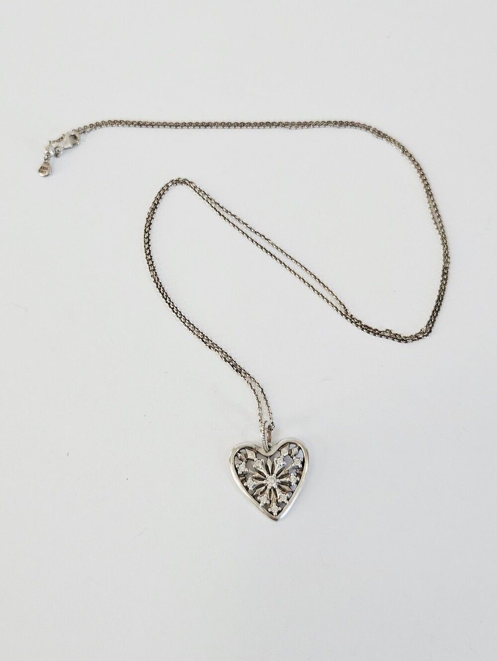 Pandora Vintage Heart Of Winter Retired Crystal Sterling Silver Pendant Necklace